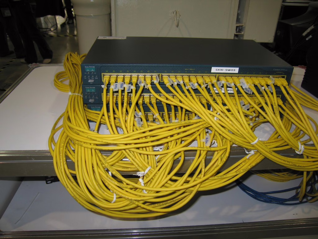 Network switch with multiple ethernet cables plugged in
