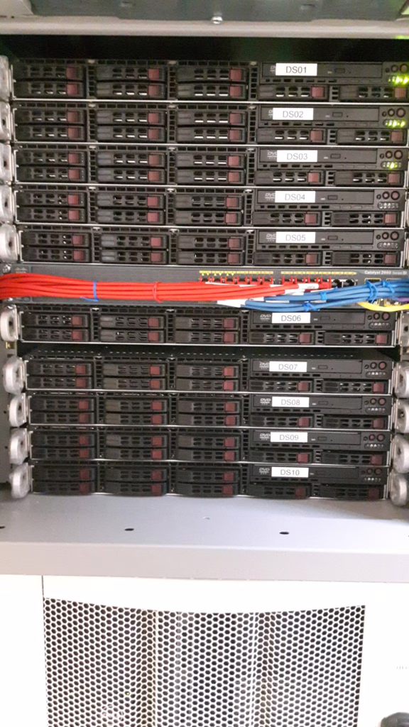 Modern servers mounted in a rack inside a server room